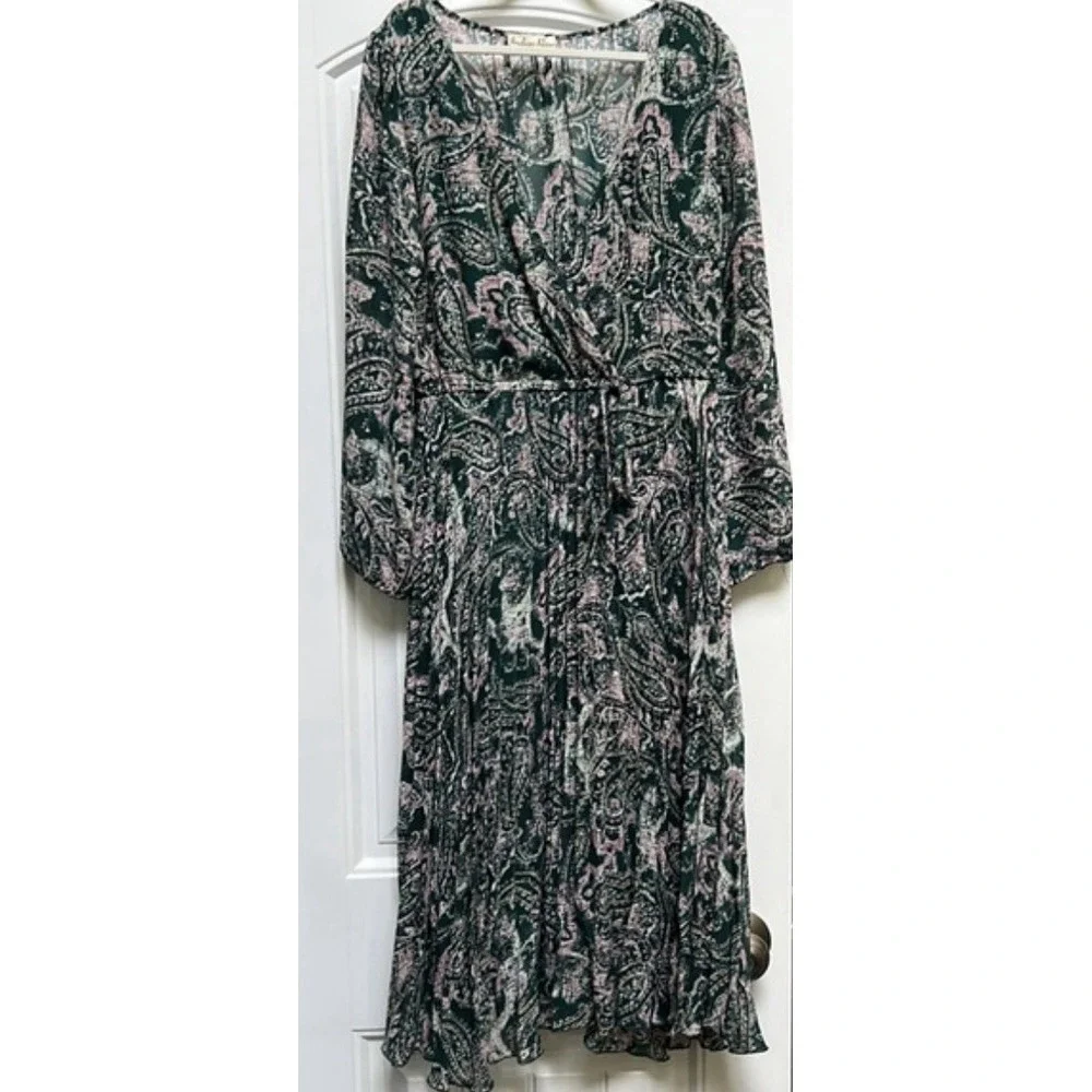 Women's Paisley Boho Wrap Maxi Dress Mulitcolor Long Sleeve Festival Resort Flow - Picture 3 of 3